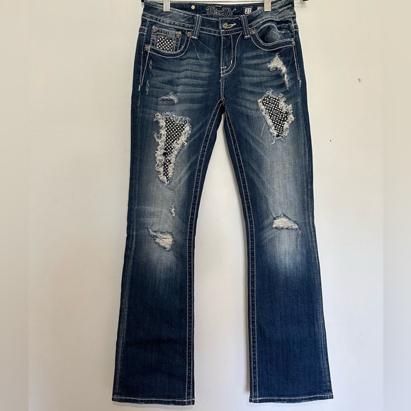 Miss Me distressed bedazzled rhinestones flare easy boot size 27 denim jeans - Picture 1 of 8